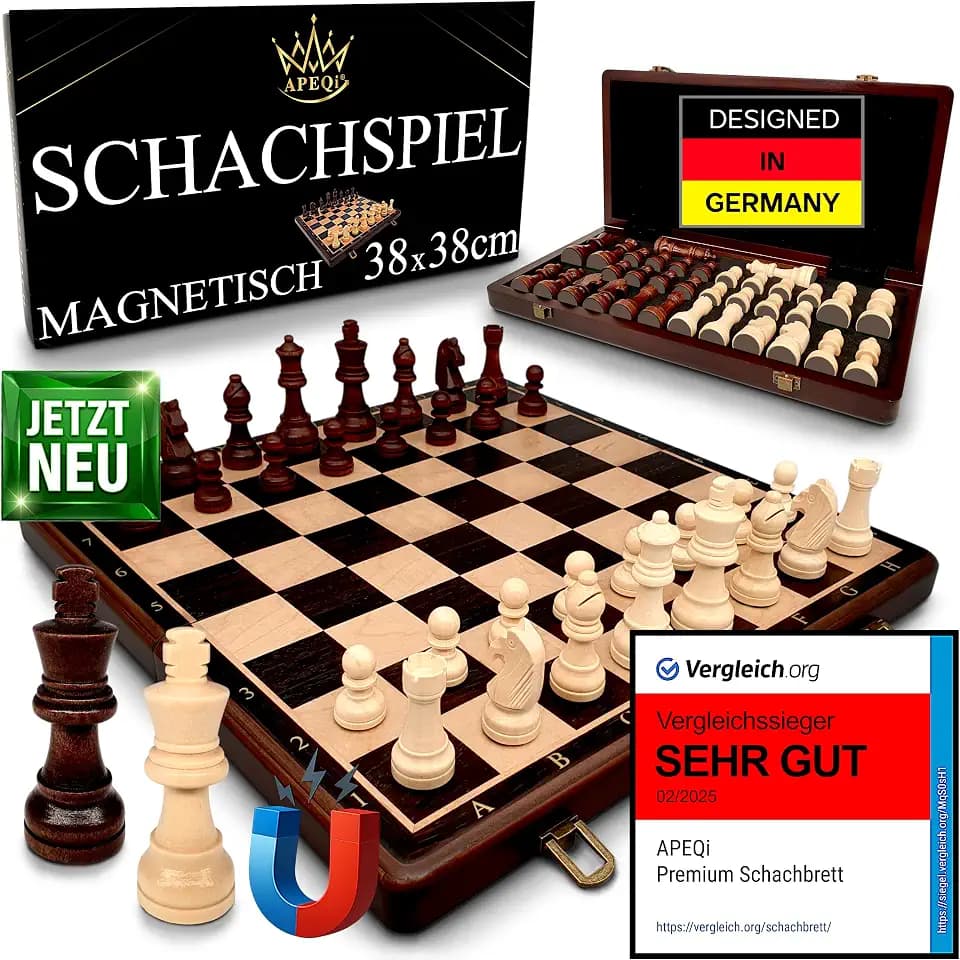 APEQi® Premium Schach MAGNETISCH - Schachspiel Holz HOCHWERTIG [ 38x38cm ]