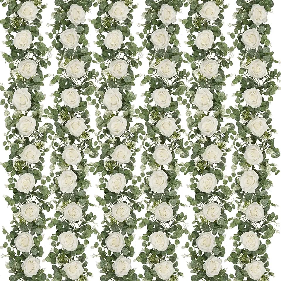6Pcs 39Ft Artificial Eucalyptus Garlands with Flowers Roses