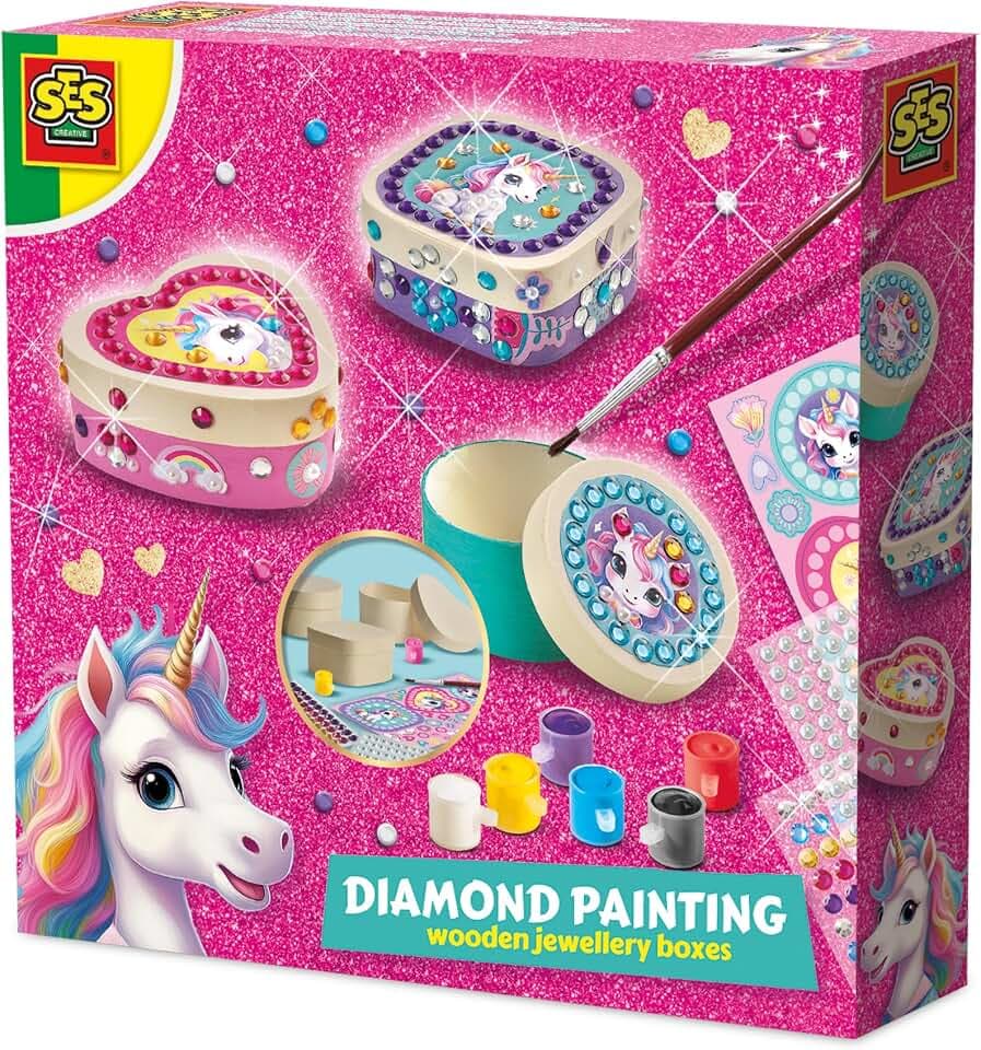 SES Creative Unicorn - Diamond Painting Schmuckkästchen | Bastelset | Made in Holland | für Mädchen ab 5 Jahren | 6 Farben | 180 Diamant-Aufkleber | 14138