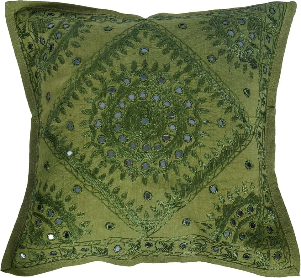 Radhykrishnafashions Dekorativer Kissenbezug, indisch, 40,6 x 40,6 cm, verspiegelt, bestickt