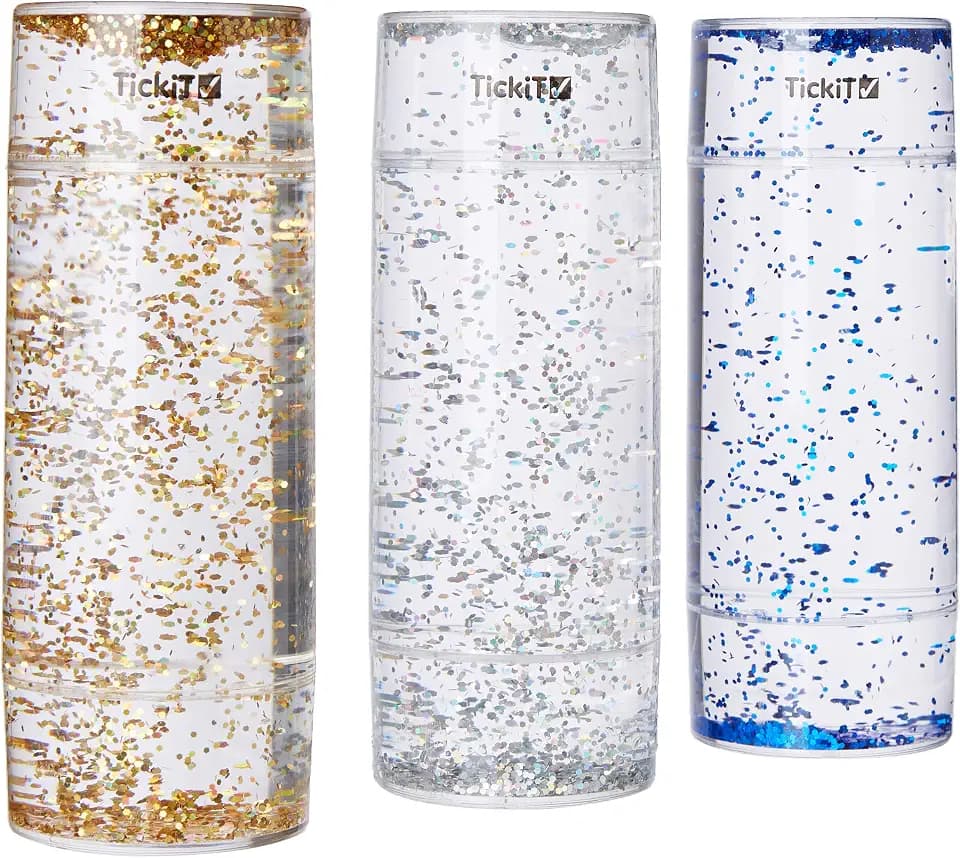 TickiT 92104 Sensorik Glitter-Sturm Set, Beruhigendes Sensorik-Spielzeug, Ideal für Konzentration & Stressabbau, Set aus 3 Farben (Gold, Silber, Blau), Geeignet ab 2 Jahren