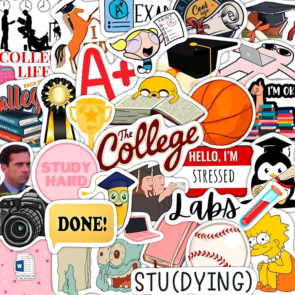 100Pcs College Stickers for Water Bottles, Students Decals for Planners, Laptops Decals — College Party Supplies, Gifts for Women & Men