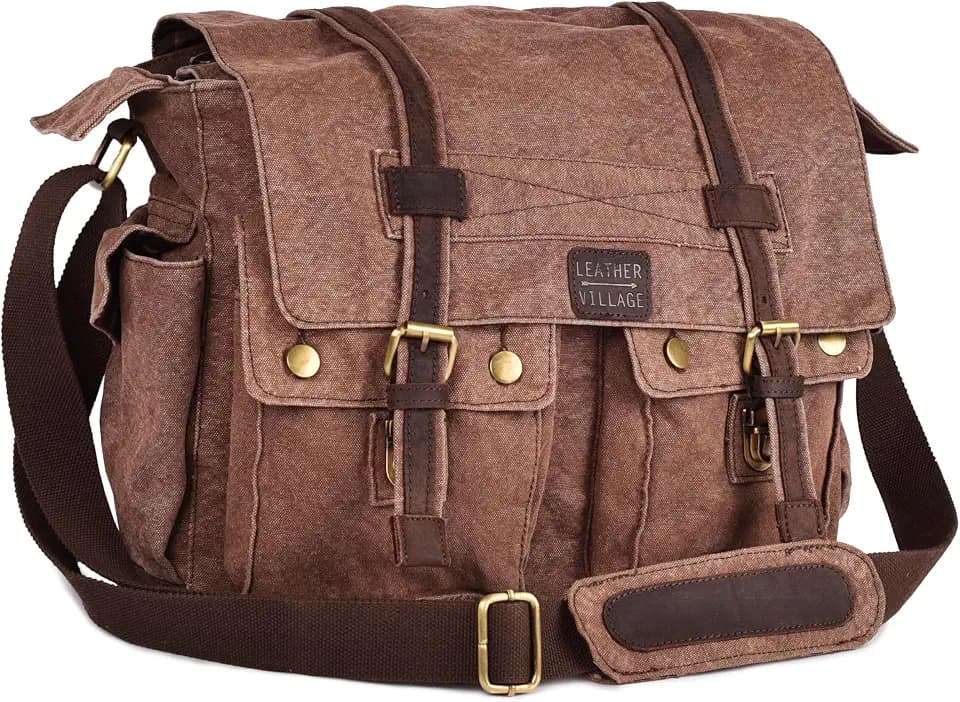 LEATHER VILLAGE Canvas Messenger Bag for Men Women, Laptop Satchel Bag