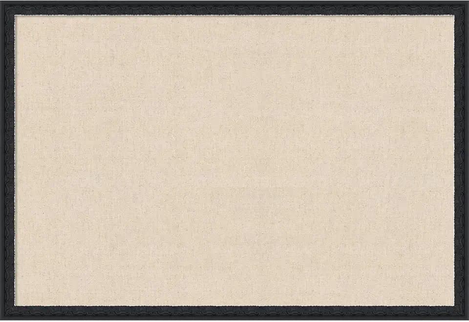 Kate and Laurel Framed Fabric Magnetic Board 38 x 26, Neutral Weave Printed Linen Traditional Bulletin Board for Use as a Vision Board or Wall Organization, Bethany Black Frame