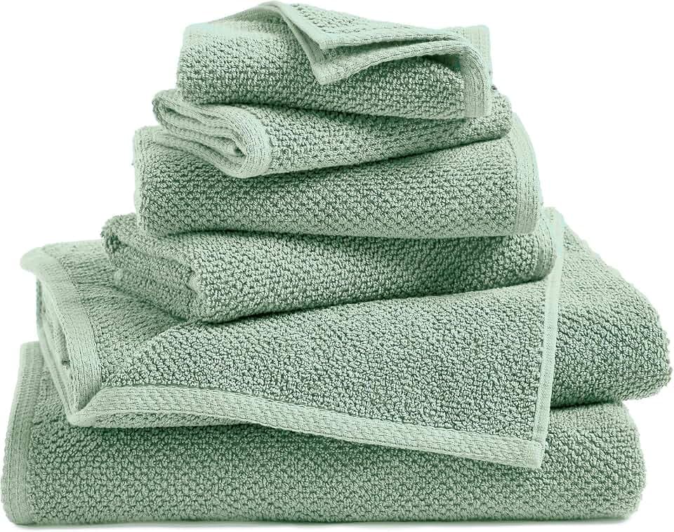 Great Bay Home 100% Cotton 6 Piece Towel Set - Absorbent, Quick-Drying, Durable Bath Towels for Bathroom Decor - Low-Twist, Two-Ply Fibers (Mineral Blue)