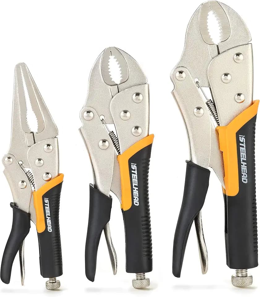STEELHEAD 3PC Locking Pliers Set, 10" & 7" Curved Jaw, 6-1/2" Long Nose