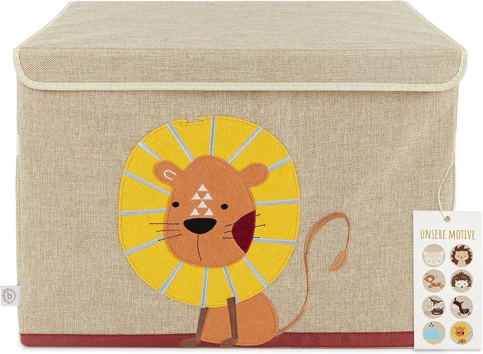 Bieco Aufbewahrungsbox Kinder Löwe | Spielzeugkiste mit Deckel | Lego Box Aufbewahrung Kinder | Aufbewahrungskiste mit Deckel Lego Duplo Aufbewahrungsbox Baby Kinderspielzeug Stoff Stauraum Toy Box