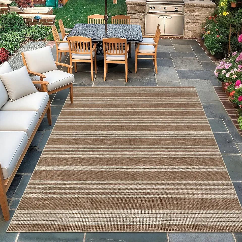 Garvee 5x7 Easy Jute Area Rug Modern Striped Rugs for Living Room, Brown