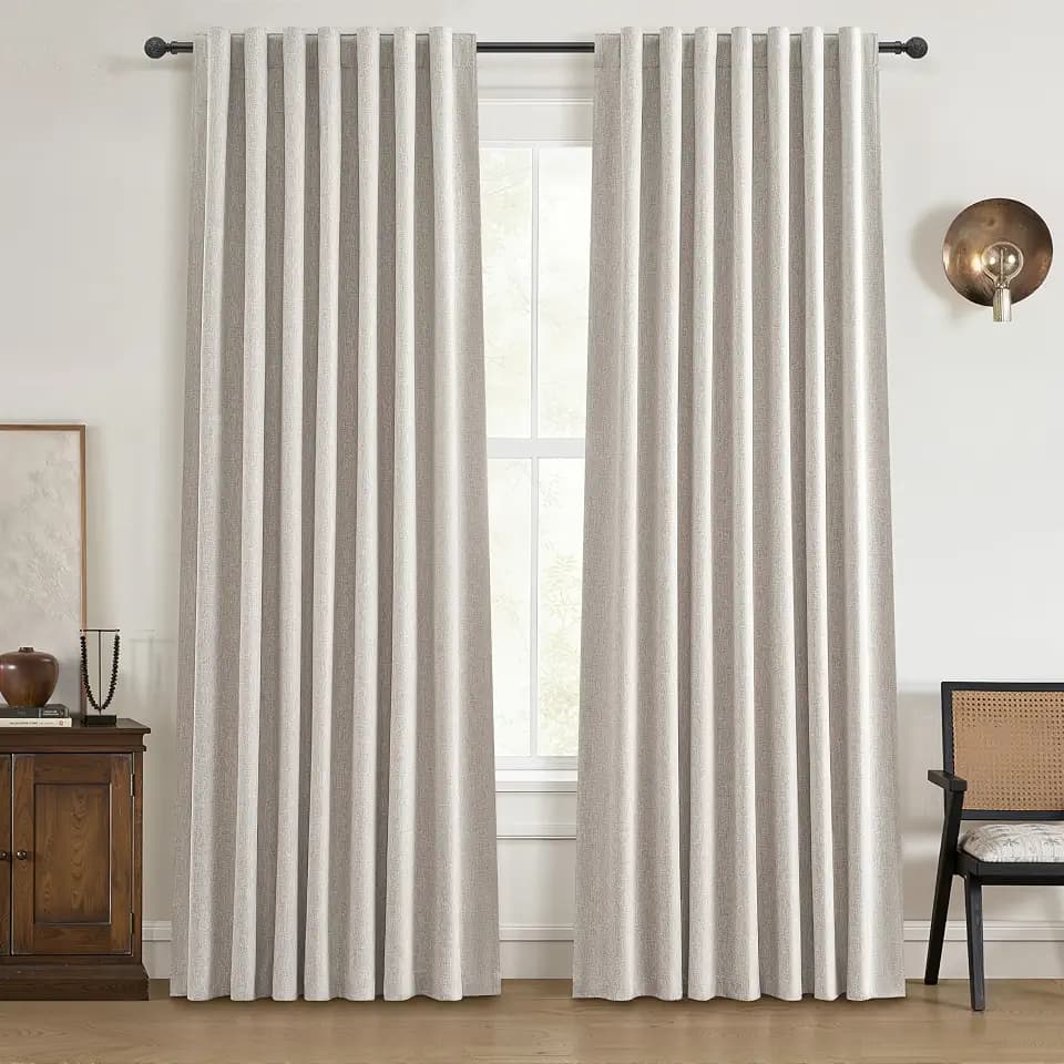 Modern Neutral 90 Inch Blackout Sliding Glass Door Curtains Light and Draft Blocking Curtains & Drapes for Living Room Traverse Ring Top Back Tab Heavy Duty Lined Linen Burg Cottagecore Nursery 2 Pack