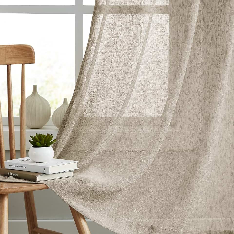 Melodieux Rustikale Leinen-Vorhänge 248 cm lang für Wohnzimmer, Schlafzimmer, natürliches Flachs, strukturiert, Lichtfilter, Stangentasche, Jute, 132x244 cm, Hellbraun (2 Paneele)