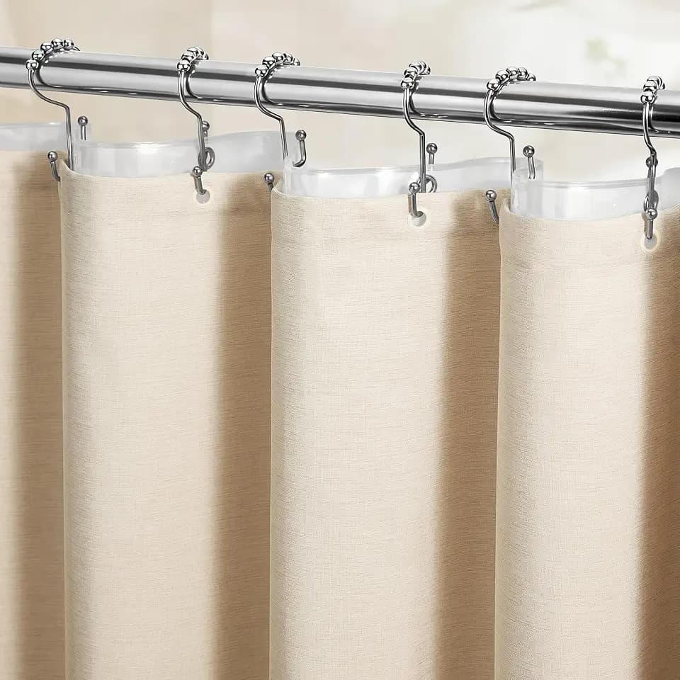 BTTN 72x84 Tall 3 in 1 Linen Texture Shower Curtain with Liner, Cream/Beige