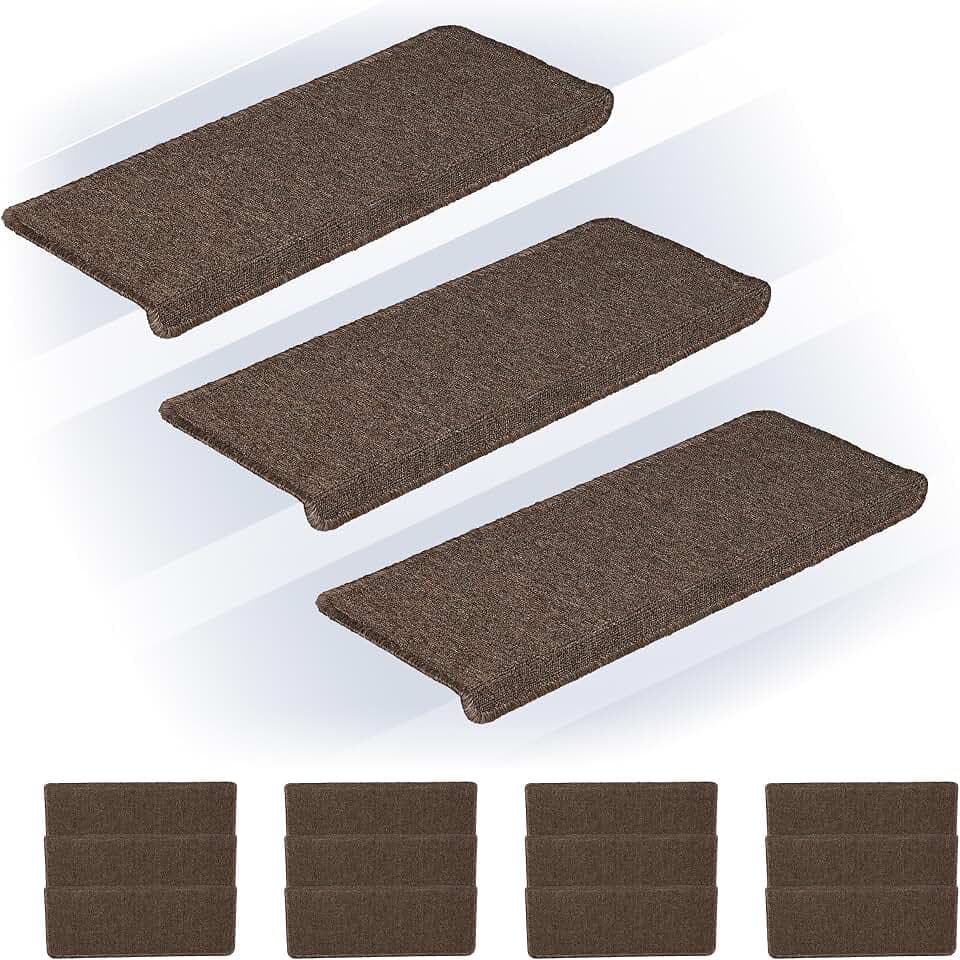 Relaxdays Stufenmatten 15er Set, rechteckige Treppenstufenmatten, 65 x 24 cm, Selbstklebende Treppenteppiche, Farbwahl