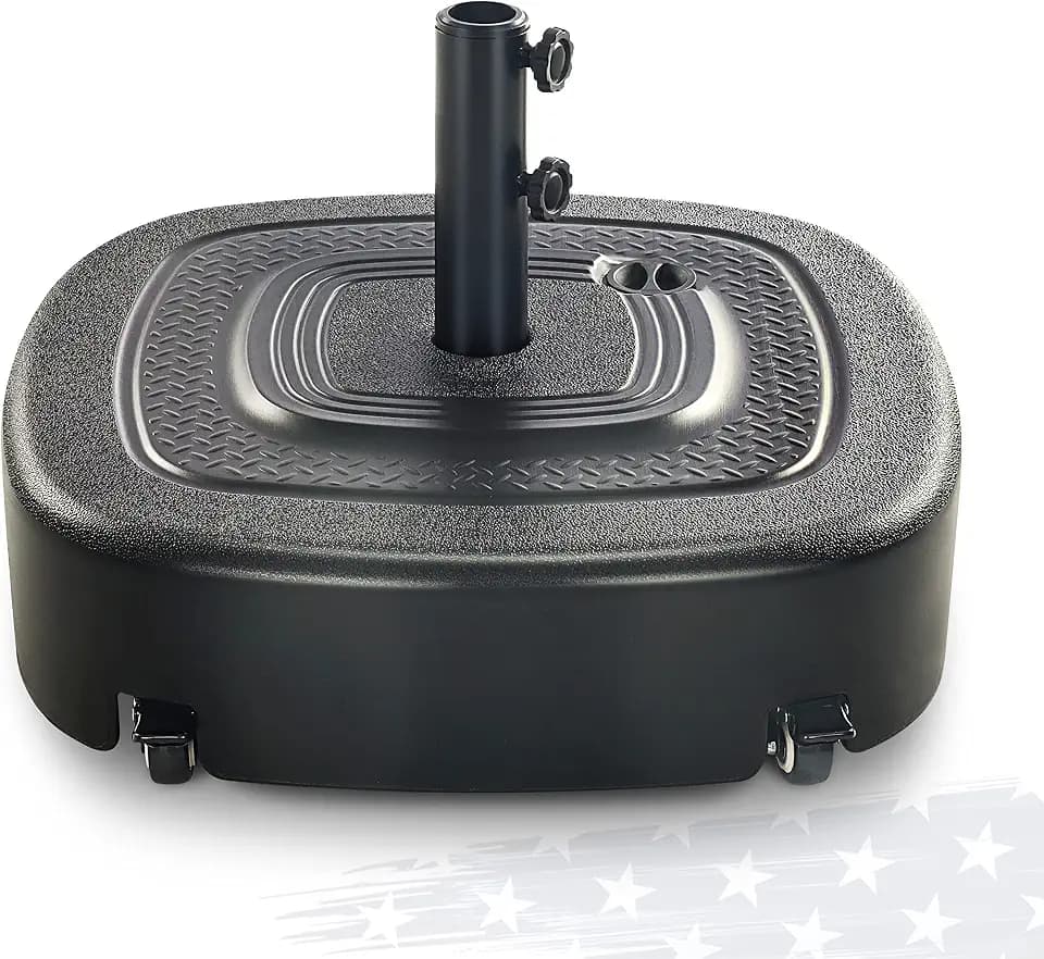 FRUITEAM 154lb Capacity Fillable Mobile Umbrella Base with 4 Wheels, Wind-Resistant Heavy Duty Patio Umbrella Base Market Stand Water or Sand Filled, for Patio, Deck, Poolside w/ 2 Locks, 2 Knobs