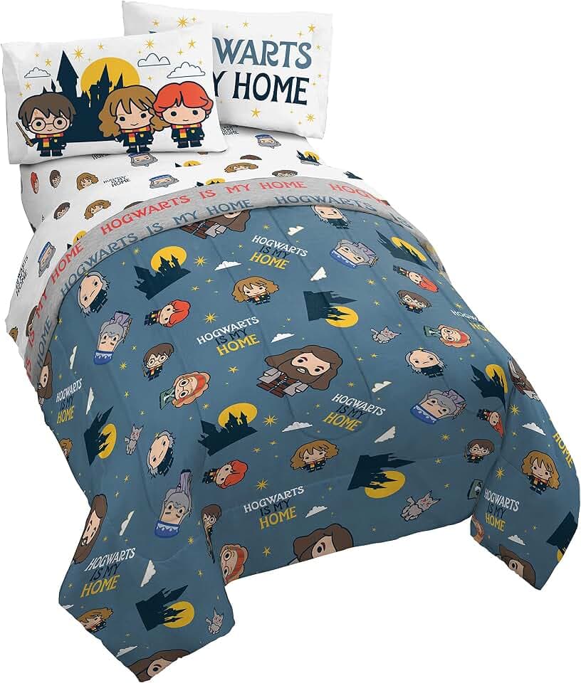 Jay Franco Harry Potter is My Home 5 Piece Full Bed Set - Bedding Features Harry, Ron, Hermoine, Hagrid, and Dumbledore
