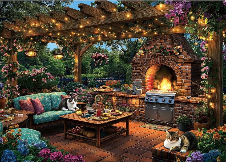 MINIWAN 1000 Piece Jigsaw Puzzle for Adults, Garden Patio Scene