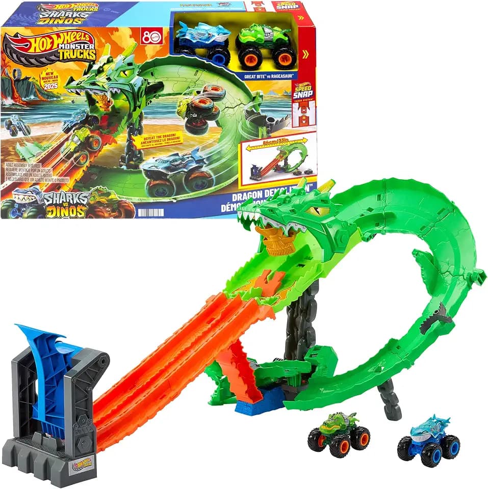 Hot Wheels Monster Trucks Sharks vs. Dinos Dragon Destruction-Set