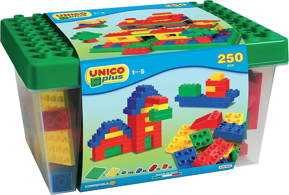 Unico Plus 8525 – Box mit Bausteinen, 18 Monate - 5 Anni (250 Teile)
