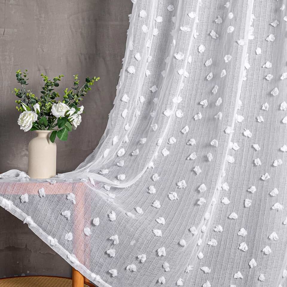 MYSKY HOME Gardine Weiß 2er Set Vorhänge mit Ösen Sheer Voile Vorhang Kinderzimmer Gardinen Wohnzimmer Modern Stickerei Ösenschal Transparent Dekoschal für Schlafzimmer H 175 x B 140 cm, Weiss
