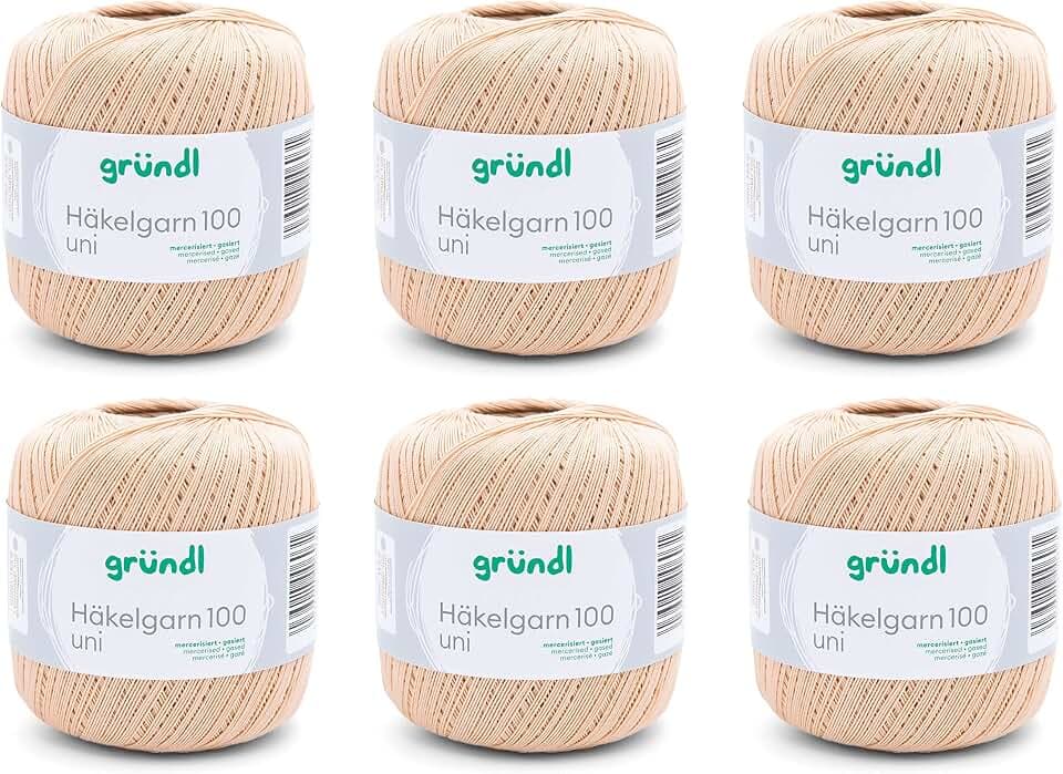 Gründl Wolle Häkelgarn 100 6 Knäuel 100 g, Sand