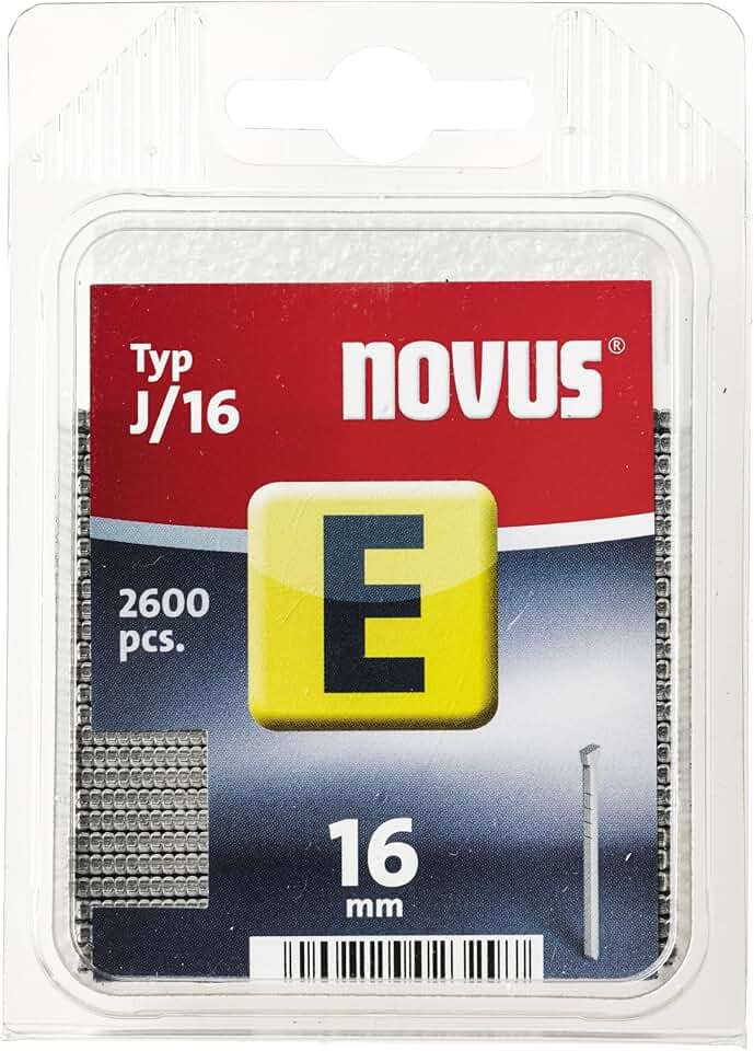 Novus 23297 Nägel 16 mm, Klarsichtverpackung mit 2600 Stück vom Typ J/16, Heftmittel zur Befestigung von Zier- und Eckleisten