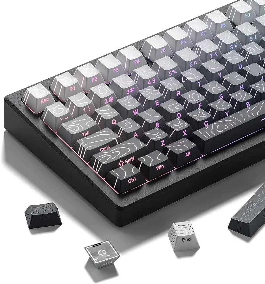 dagaladoo Shine Through keycaps,Double Shot PBT keycap,Topographic