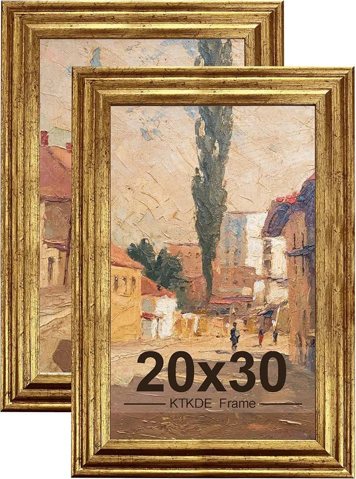 KTKDE 20x30 Picture Frame Set of 2, Ornate Vintage Poster Frames - 20 x 30 Antique Photo Frame for Rustic Gold frame Wall Decor Display Retro Home Decor best gift