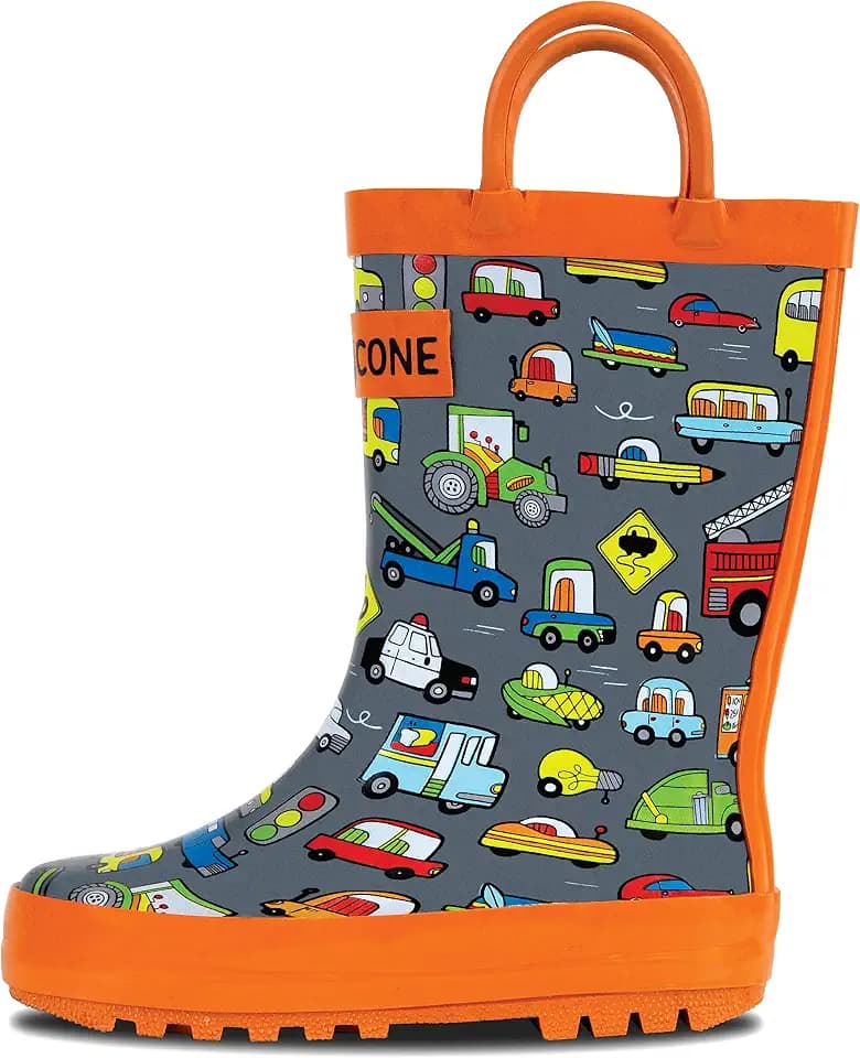 LONECONE Rain Boots with Easy-On Handles in Fun Patterns for Boys and Girls