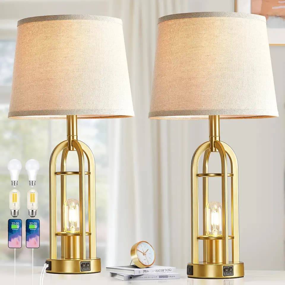 SRJJA 24" Modern Table Lamps for Living Room Bedroom Set of 2, USB A+C
