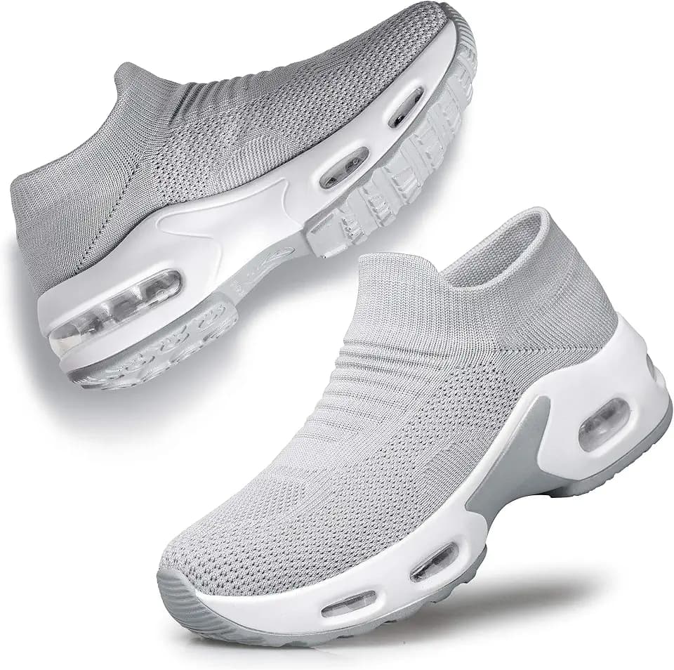 YHOON Women's Walking Shoes Slip-On – Comfortable Work Shoes for Standing All Day, Breathable Air Cushion Nursing Sneakers