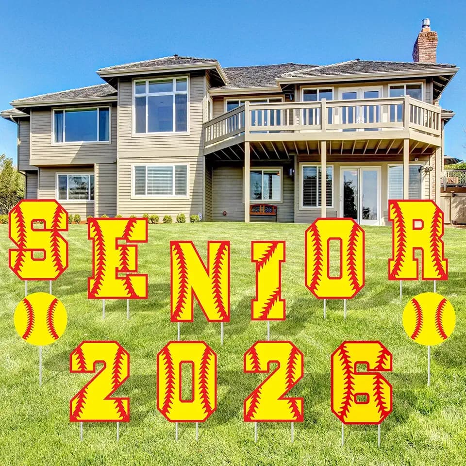 Vercraft 12 Pcs Softball Yard Signs 2026 Senior Night Decorations, 15 Inch Large Senior 2026 Yard Sign with Stakes, Graduation Signs Outdoor Lawn Decorations for Graduation Sport Theme Party