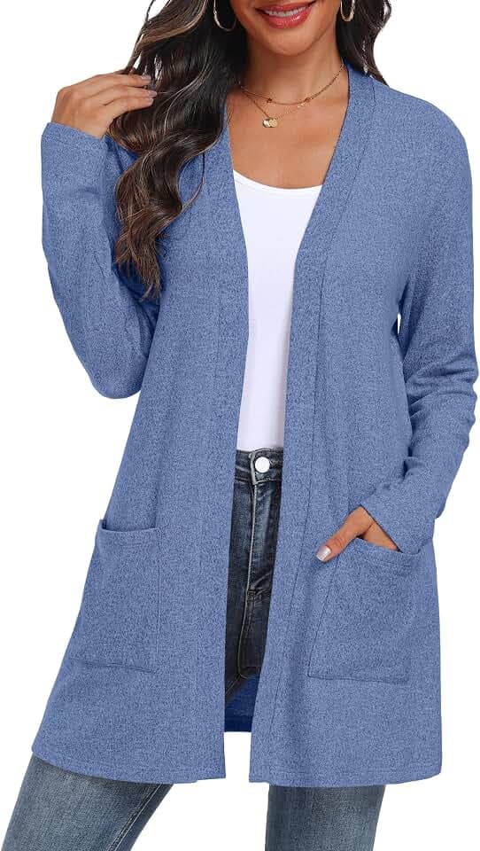 QIXING Damen Strickjacke Offen | Leichter Langarm Elegant Cardigan mit Taschen für Herbst & Winter | Bequem, atmungsaktiv und warm