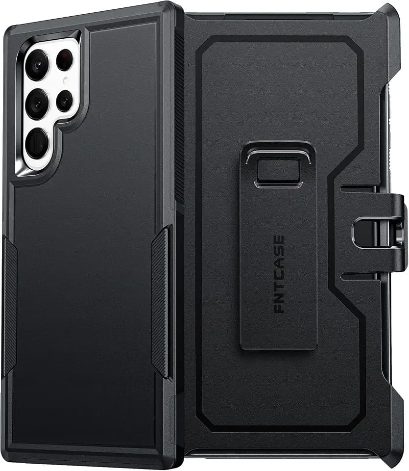 FNTCASE for Samsung Galaxy S22-Ultra Case: Dual Layer Cover with Belt-Clip
