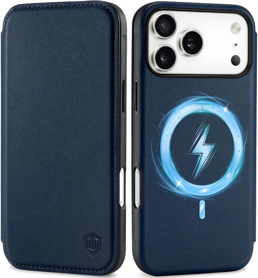 SHIELDON Dünn Ledercase für iPhone 18 Pro Max/17 Pro Max 6,9", Marineblau