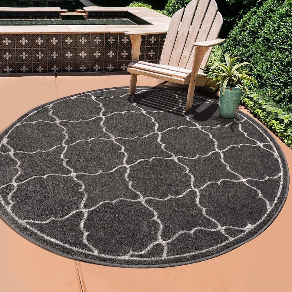 SANAT Outdoor Teppich Wetterfest - Für Innen- und Außenbereich - Wasserabweisend für Balkon, Terrasse, Garten, Küche, Bad oder Wohnzimmer - Grau, 120 cm Rund