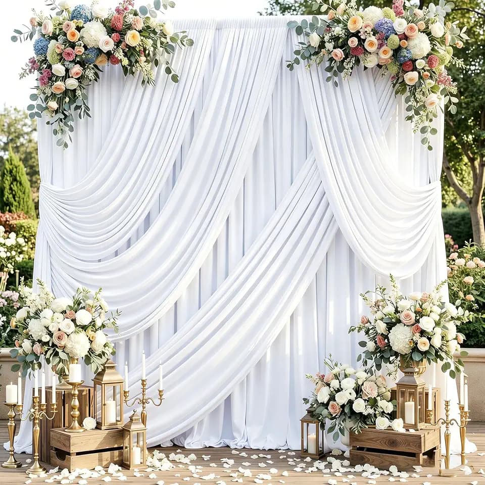 20ftx10ft White Backdrop Curtains for Weddings Parties, Wrinkle Free 4 Panels Silky Polyester Photo Backdrop Drapes Back Drop Cloth Drapery for Birthday Mother'sDay Photography Background