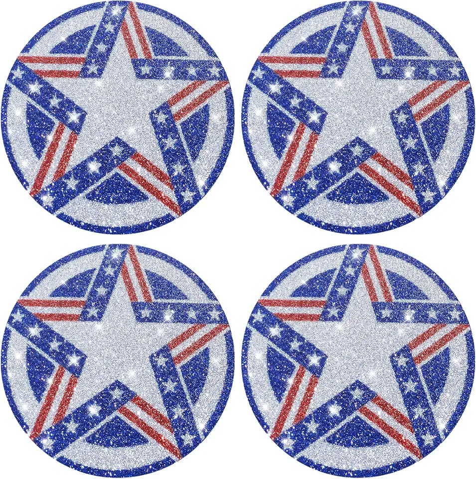 Rhinestone Round Placemats Set of 4, (Silver and Blue, 15")