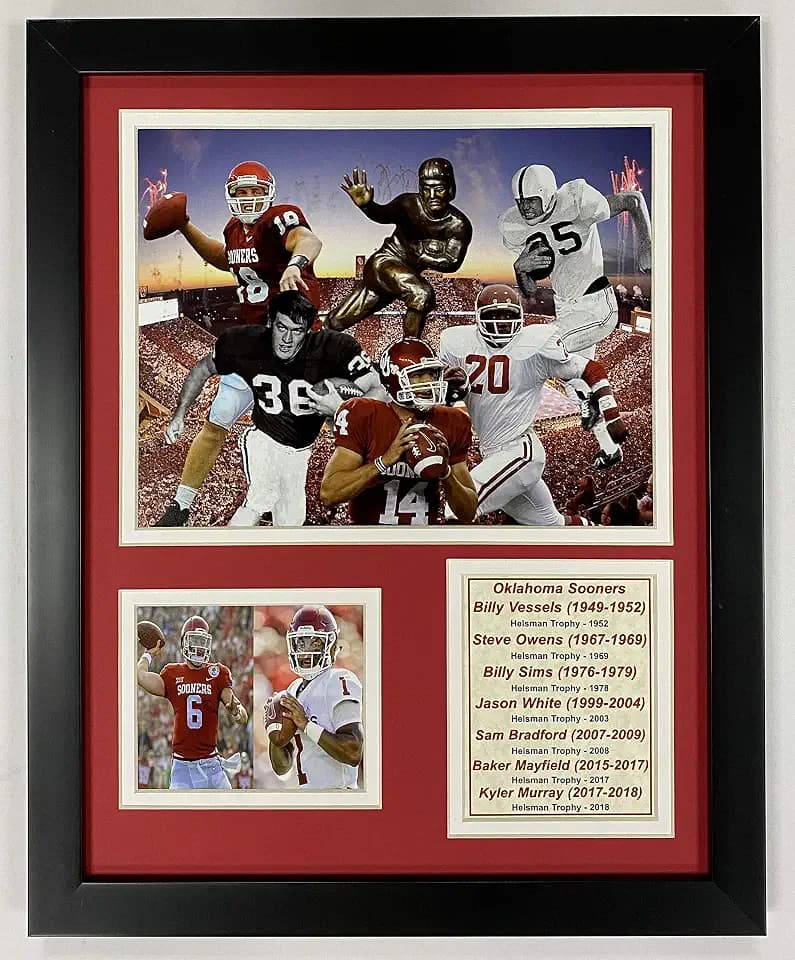 Legends Never Die Oklahoma Sooners Heisman Trophy Winners Collage, 11-Inch by 14-Inch Framed Photo Collage, 11 by 14-Inch