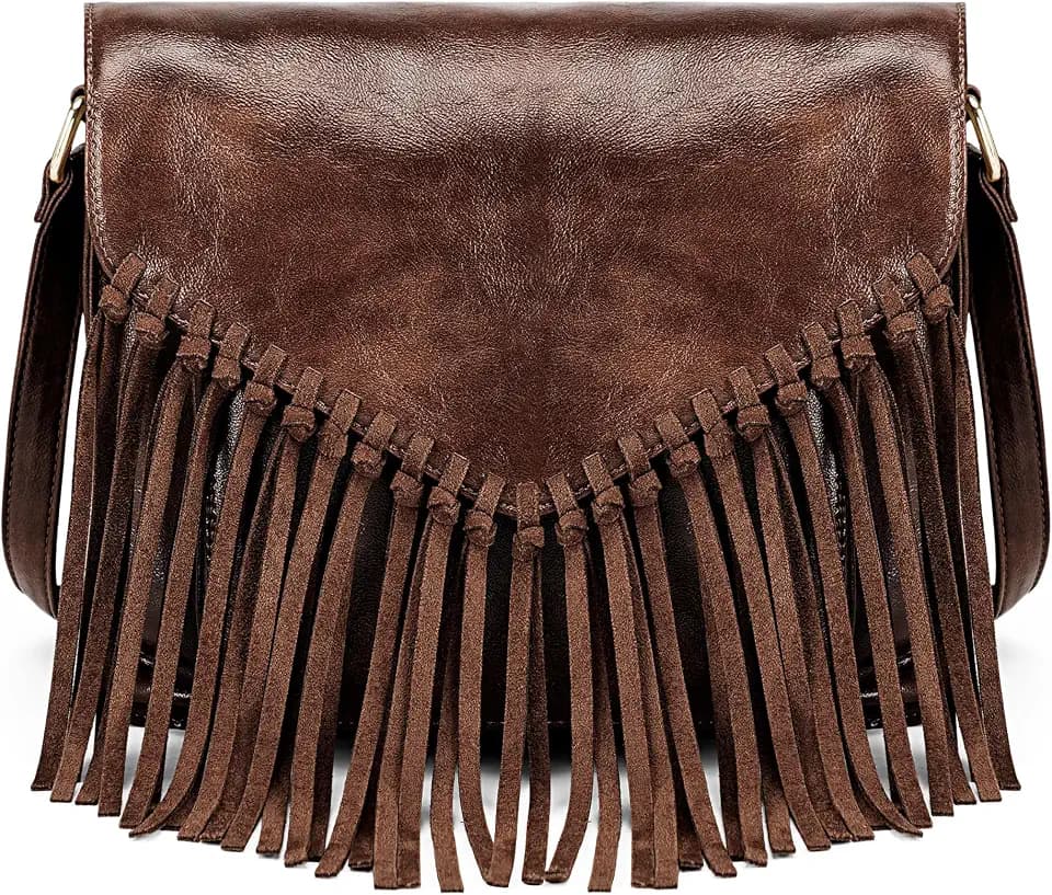Small Fringe Purse Crossbody Bag for Women Pu Leather Handbag Shoulder Bag with Adjustable Strap