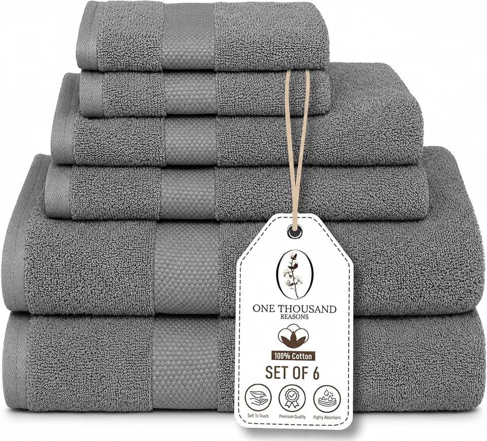 Gray Cotton Bath Towel Set, 6-Piece - 1 Stripe