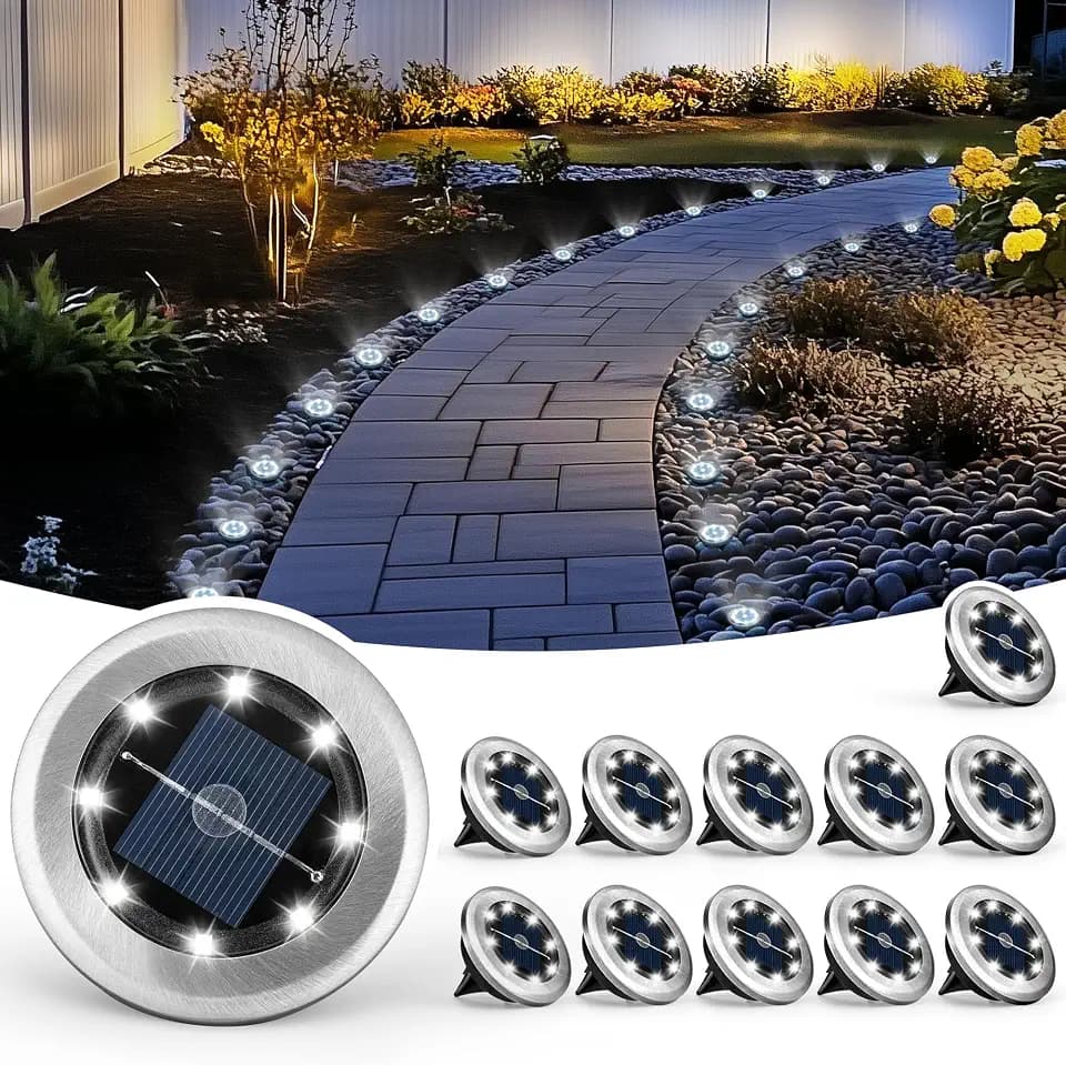 Mini Solar Ground Lights, 12 Pack Solar Powered Pathway Lights, Waterproof Outdoor Light for Garden, Driveway, Walkway, Backyard, Patio (Cool White)