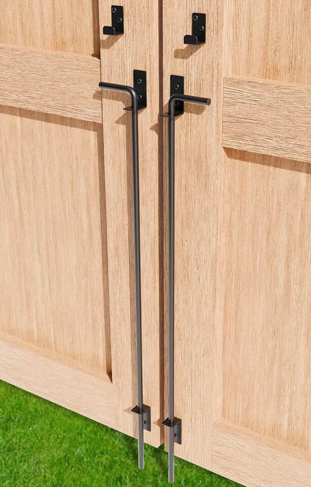 36" Heavy Duty Cane Bolt Gate Drop Rod Extra Thick Hardware Ground Latch for Wood PVC Vinyl Metal Fences Gates, Double Doors, Black Solid Steel-2 Pack
