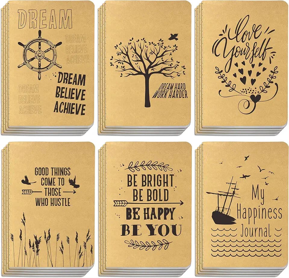 Vantasii 24er-Pack Notizbücher aus Kraftpapier; liniert; in 6 Designs; als Taschennotizbuch für das Büro, Zuhause, die Schule oder das Geschäft (80 Seiten, 10 x 14,5 cm)