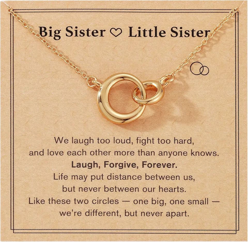 Linked Circles Necklace Meaningful Valentine’s Day Gift for Sister Mother Daughter Grandma Granddaughter for Birthday Graduation Christmas Everyday