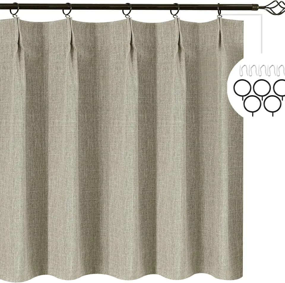 WdFour 42x36 Inch Pinch Pleated Blackout Cafe Curtains - Pack of 2, 100% Light Blocking Back Tab Drapes for Half Windows, Kitchen & Bathroom Short Curtains (Hemp Gray)