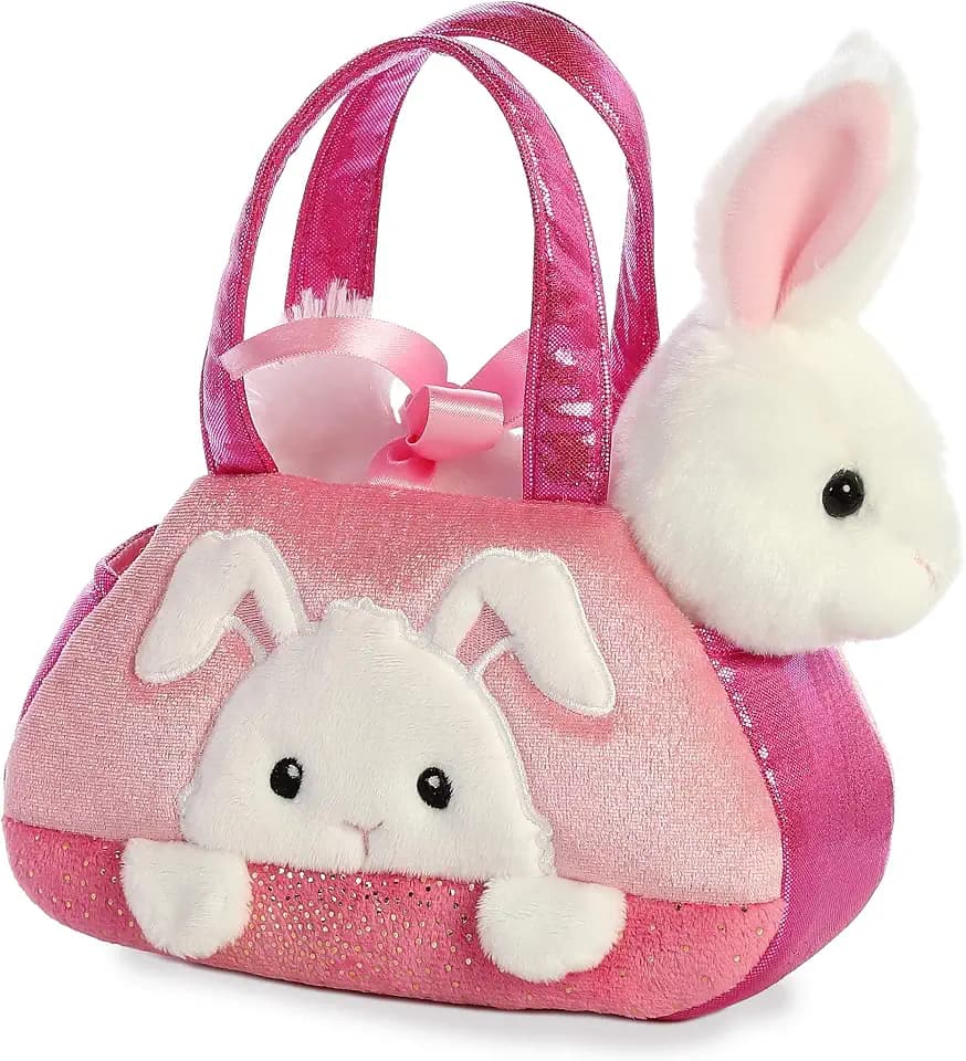 Aurora® Fashionable Fancy Pals™ Peek-A-Boo™ Bunny Stuffed Animal - Plush with Stylish Purse for Dress Up Fun - Perfect for Kids 3+ Years, Costumes, and Birthdays - Pink 7 Inches