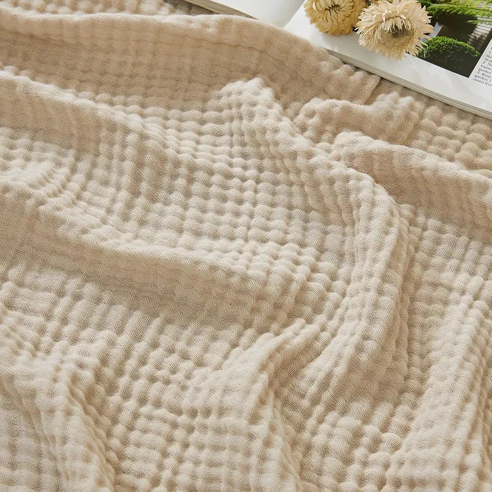 EMME Musselin Decke 167 x 230 Baumwolle Oeko-TEX Melange Beige Kuscheldecke