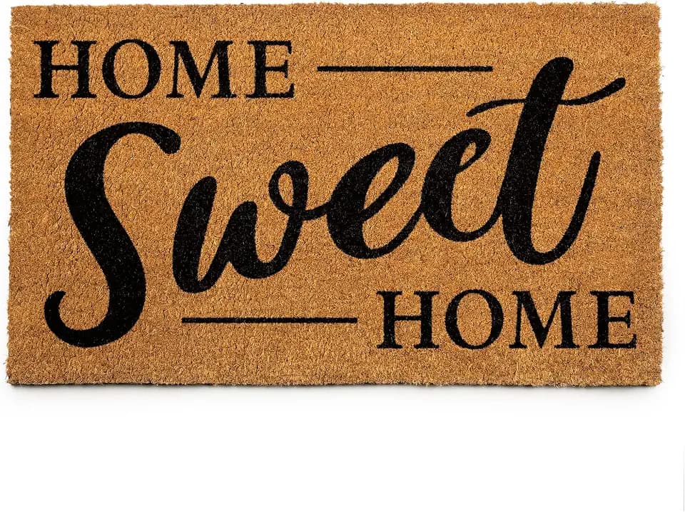 PLUS Haven 17.5x30 Home Sweet Home Door Mat with Heavy-Duty Backing - Coco Coir Doormat for Outdoor or Indoor Uses - Non-Slip Welcome Mats for Entryway or Porch - Easy to Clean - Natural Brown