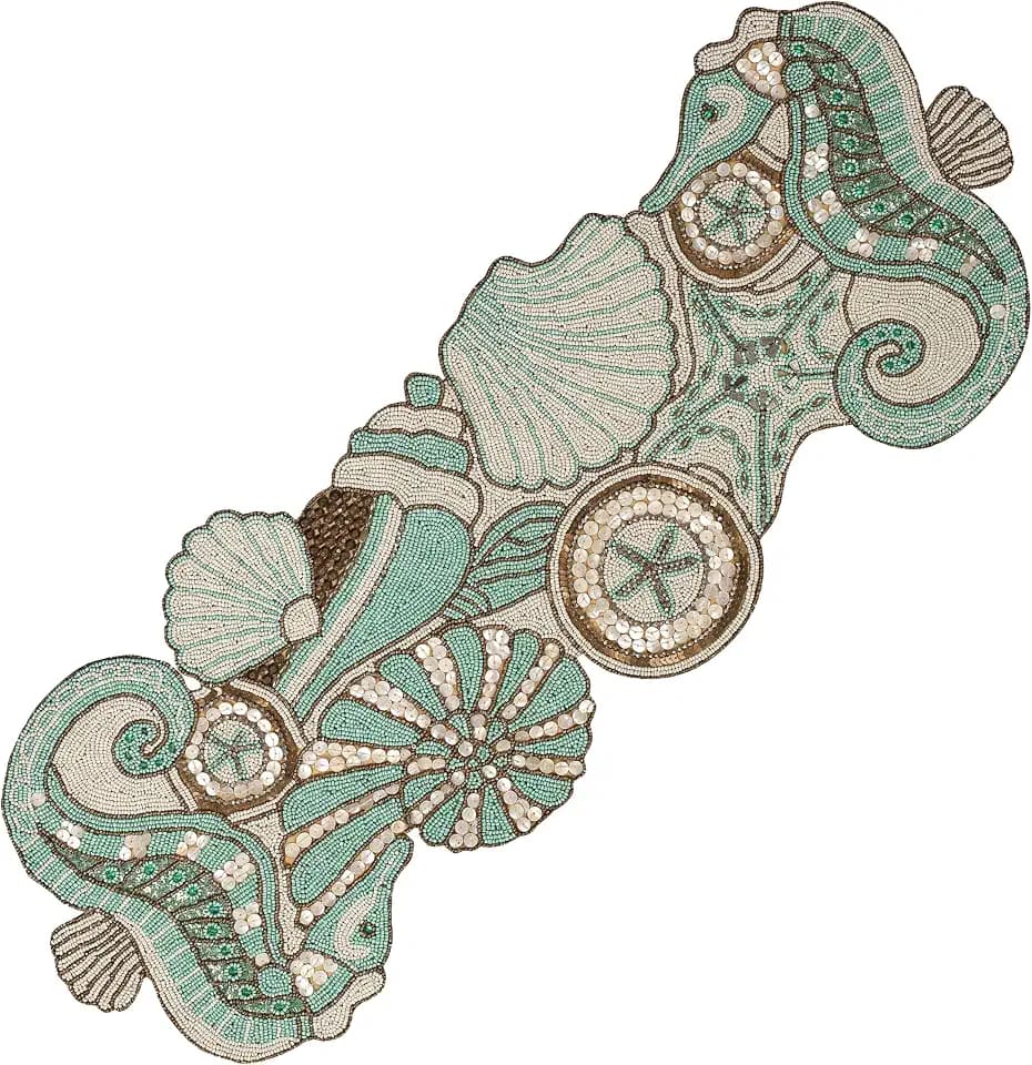 ALPHA Living HOME Coastal Beaded Runner 13x36 Multi Shell Dining Room Decor