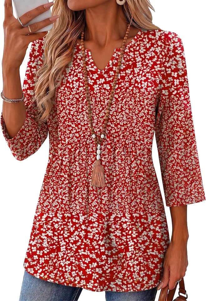 Zeagoo 3/4 Length Sleeve Womens Tops 2026 Blouses for Women Dressy Casual Fashion Clothing V Neck T-Shirts Summer Outfits