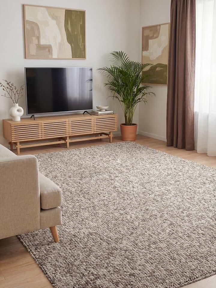 Elle Decoration Rocco - Flachgewebe Teppich, Maschinen Waschbar, Woll Optik, Langlebig & Nachhaltig, Modern, Skandi Look für Wohnzimmer, Esszimmer, Schlafzimmer, Flur - Taupe Multifarben, 160x230cm